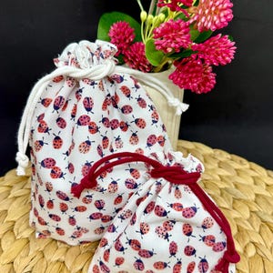 Reusable Fabric Gift Bag in Little Ladybugs