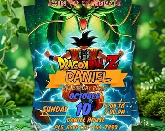 Dragon Ball Birthday Invitation, Goku Shenron Party Invite, Personalized Birthday Card, Custom Boys Birthday Invitation