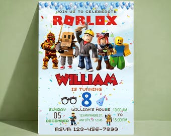 Personalized Roblox Invitation, Roblox Invite, Game Party, Roblox Boys Birthday Invitation  Game Birthday, Kids Roblox Physical