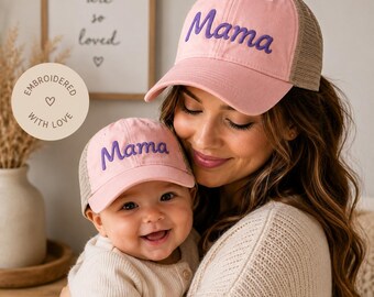 Mama Trucker Hat, Embroidered Mom Cap, Cute Mothers Day Gift, Mesh Baseball Cap for Women, New Mom Hat