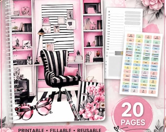 Pink Black Printable Planner PDF, Fillable Pages, Stickers, 7x10in, Instant Download