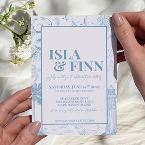 Coastal Elegance Hochzeitseinladungs-Set - Bearbeitbare Canva-Vorlage
