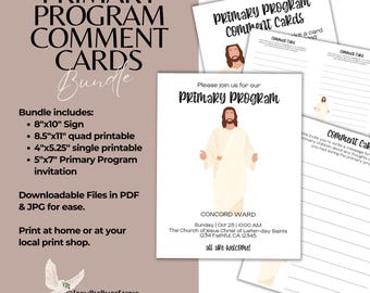 LDS 2026 Primary Program Template Digital Invitation Bundle Sacrament Meeting Program Comment Card
