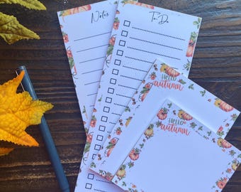 Autumn Notepad Set Seasonal Notes To Do List Gratitude Gift for Teacher Stationery Set Handmade Tear Off Memo Pad Fall Theme Thanksgiving