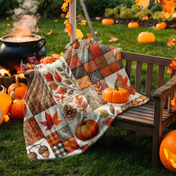Herbst Kürbis Patchwork Samt Plüsch Decke, weicher Herbst Fleece werfen, Herbst ästhetische Wohnkultur, Herbstlaub Sofa werfen, Akzent Decke