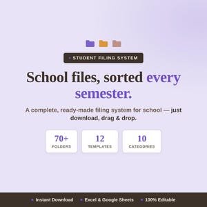 Student & Academic Digital Filing System - Complete Organization Kit with 12 Templates