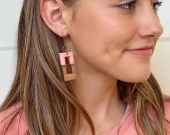 Boho Chic Statement, Minimalist, Neutral Wood Earrings I Geometric Opaque Earrings