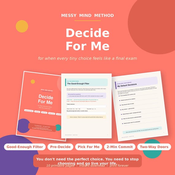 ADHD Decision Fatigue Kit | Printable Decision-Making Worksheets, Default Routines & Choice Overwhelm Tools | Neurodivergent PDF