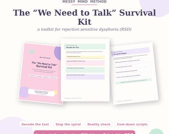 RSD Survival Kit | Rejection Sensitive Dysphoria Worksheets, Spiral Stopper, Scripts (PDF)