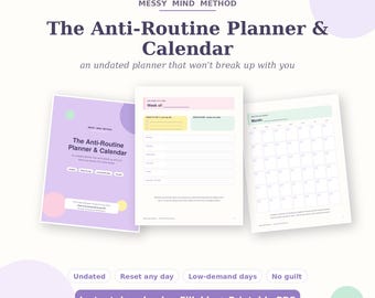 ADHD Planner and Calendar | Undated, Reset Pages, Low-Demand Days (Digital Download)