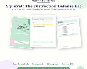 ADHD Planner Kit | Distraction Parking Lot, Refocus Tools (Fillable PDF)