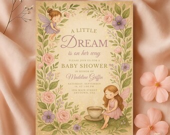 Fairy Baby Shower Invitation, Enchanted Forest Baby Shower Invite, Rustic Tea Party Shower, Floral Baby Shower Invite, Editable Fairy Invite
