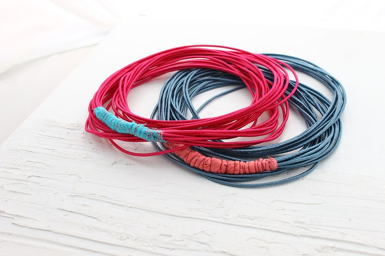 Fabric Necklaces Set of Two Silk Cord Necklaces Blue and Etsy