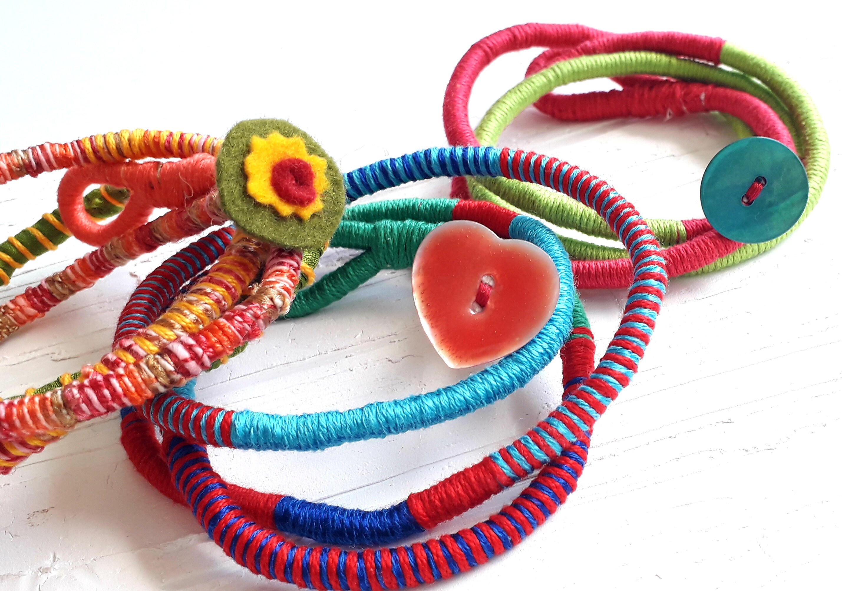 Wide Fabric Bracelet From Red Yellow and Green Yarns and - Etsy