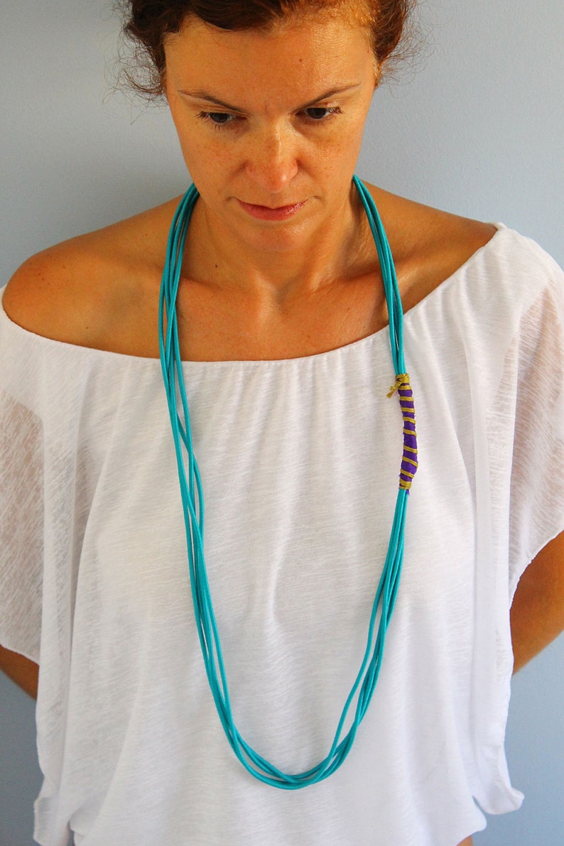 Turquoise Fabric Necklace With Silk Cord Simple Fabric Etsy