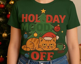 Noël drôle de chat grincheux PNG : Clipart de vacances d'ambiance (téléchargement numérique
