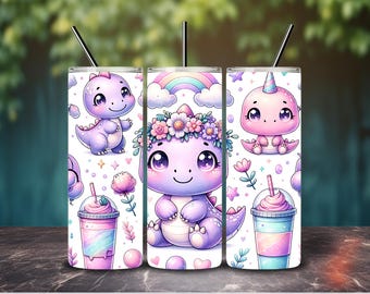 Watercolor Dinosaur Girl Tumbler Wrap: 20oz Skinny Tumbler Sublimation Design (PNG Digital Download)