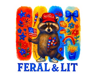 Feral 4th of July Raccoon PNG: Patriotic USA Sublimation Design (Digital Download)