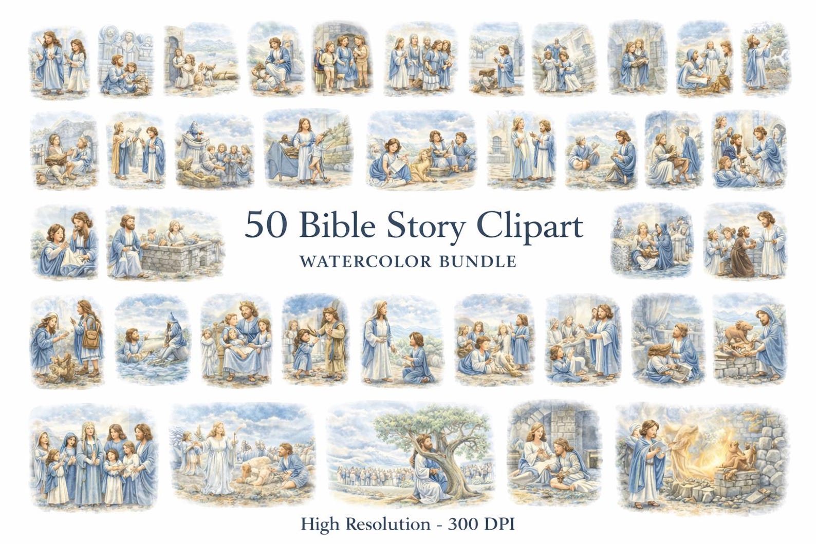 Watercolor Bible Story Clipart Bundle | Christian PNG Graphics (300 DPI ...