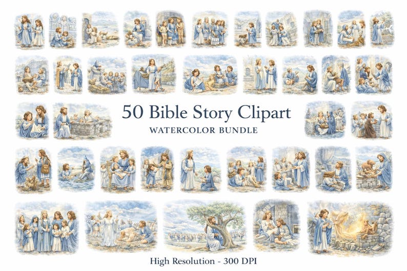 Watercolor Bible Story Clipart Bundle | Christian PNG Graphics (300 DPI ...