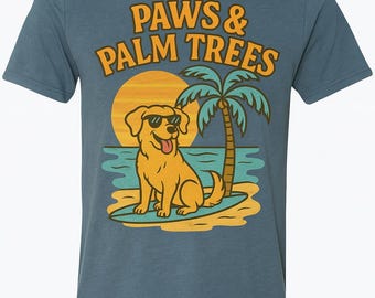 Retro Dog on Surfboard PNG: Golden Retriever Beach Sunset Design (Digital Download