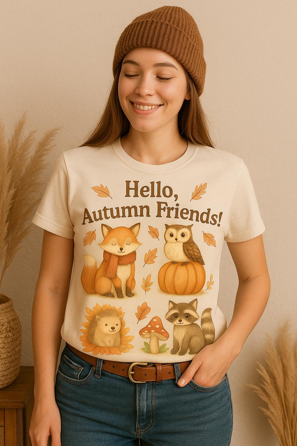 Autumn Woodland Animal PNG | Fall Fox Owl Raccoon Hedgehog Sublimation | Cute Hello Autumn Friends D