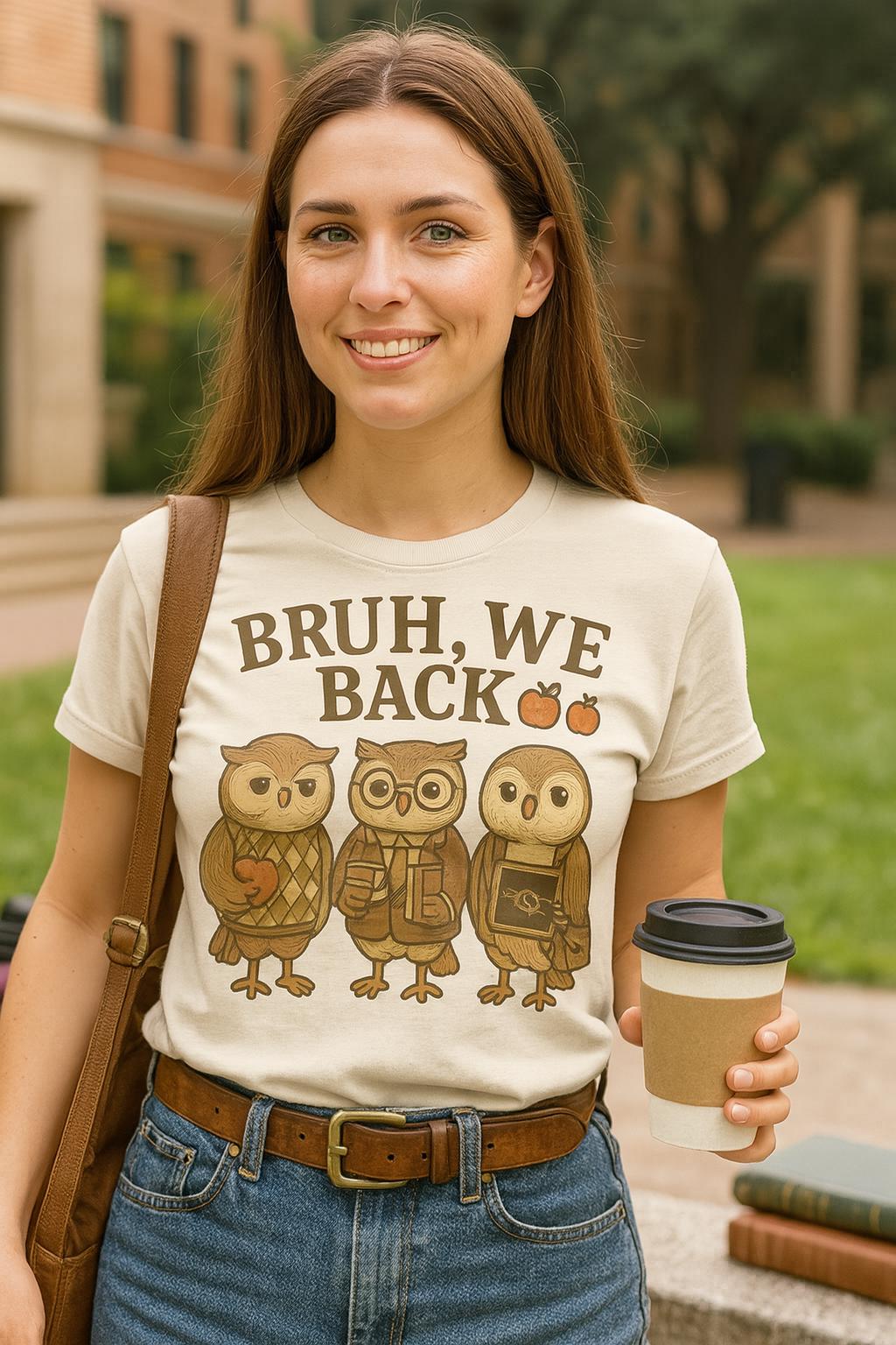 Vintage Owl Back to School PNG: Bruh We Back Teacher Shirt Design (Digital Download