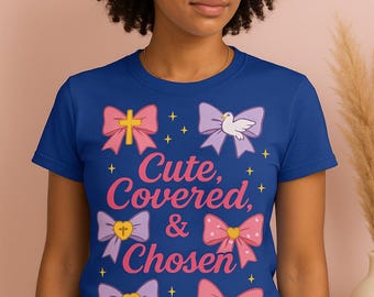 Christian Girls T-Shirt Design PNG: Pastel Bows, Crosses (Digital Download)