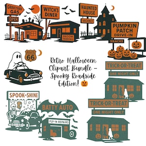 Retro Halloween Clipart Bundle: Spooky Route 66 PNGs