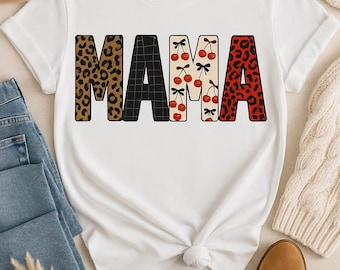 Camiseta MAMA con estampado de leopardo retro PNG: Diseño de sublimación para el Día de la Madre (Descarga digital)