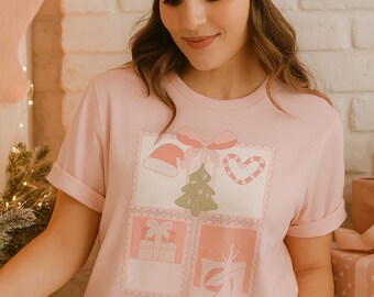 Pink Coquette Christmas Stamp PNG: Bow, Candy Cane & Tree Design (Digital Download