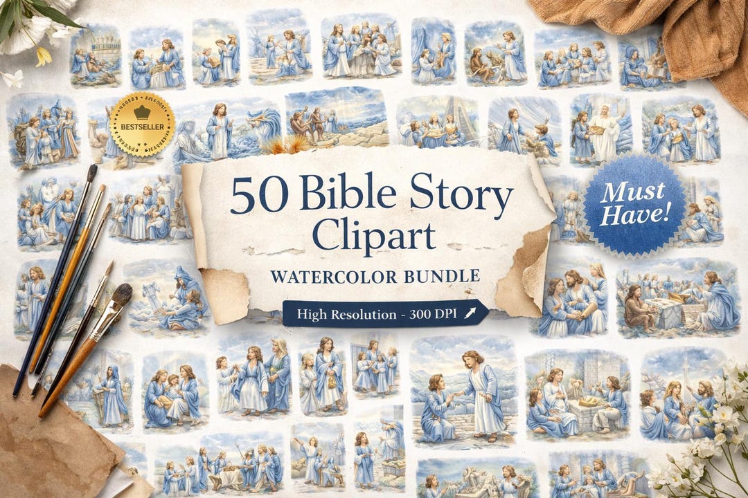 Watercolor Bible Story Clipart Bundle | Christian PNG Graphics (300 DPI ...