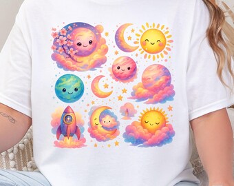Pastel Space Clipart: Girl Astronaut, Rocket Ship PNG (Digital Download for Sublimation Tumblers)