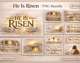 Han är uppstånden PNG-paket | Kristen påsk akvarell clipart (8 designer) (digital nedladdning)