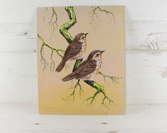 Vintage Brown Birds Hand Painted Alan Fairbrass Wall Art - British Wildlife