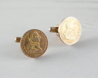 Vintage Coin Gold Tone Cufflink - Carol 1786 Coin - Jewellery Costume Cuffs