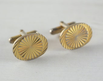 Vintage Oval Starbust Cufflinks - Gold Tone - Mens Cufflink