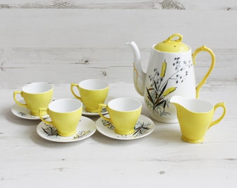 Vintage Teacup Set - Windsor Yellow floral Cup saucer creamer Kitchenware Pottery Wheat Display Bone China