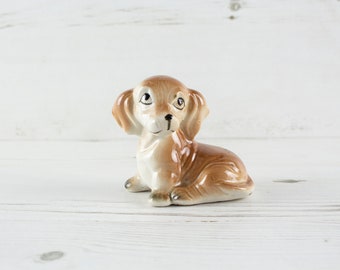 Vintage Dog Figurine Animal Ornament Dachshund Figurine Decoration cream brown white