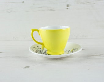 Vintage Teacup and Saucer - Windsor Yellow floral Cup saucer creamer Kitchenware Pottery Wheat Display Bone China