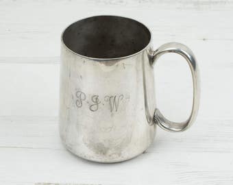 Vintage Silver Plated Tankard - Beer - One Pint - Initials - Drinking - Cup - Jug - Pub - Barware - Alcohol - Serving - Display