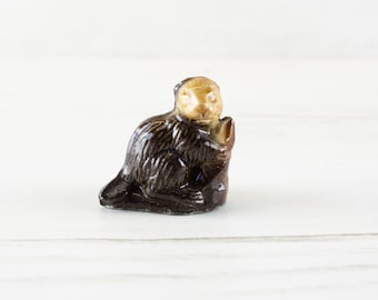 Wade Whimsies - Otter Brown Miniature Figurine 1970s Red Rose Tea Glazed Pottery