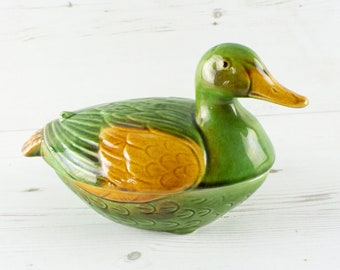 Vintage Duck Pate Dish - Trinket Dish Decorative Lidded Foie Gras Pot Ornament Farmhouse Kitchen Item Kitsch