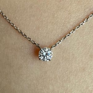 Collier solitaire diamant platine, pendentif diamant naturel délicat, bijoux de mariée, diamant flottant image 8