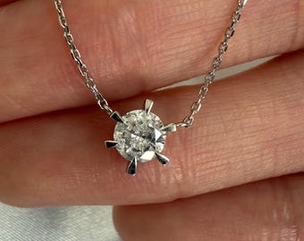 Collier solitaire en platine et diamants naturels : pendentif diamant étoile/soleil, 0,41 carat, bijoux de mariée