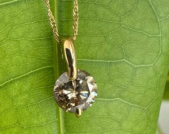 Collier solitaire en or jaune massif 18 carats de 0,70 ct avec diamants brun champagne naturel : pendentif désert, domaine