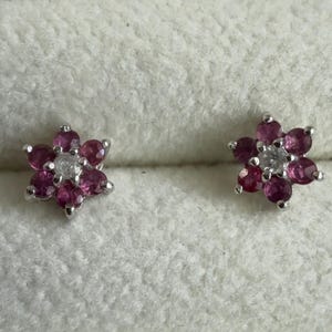 Natural Ruby Diamond Flower Stud Earrings/ 18K Solid Gold Celestial Star Earrings/ Small Star Earrings/ Minimalist Earrings/ Dainty Earrings