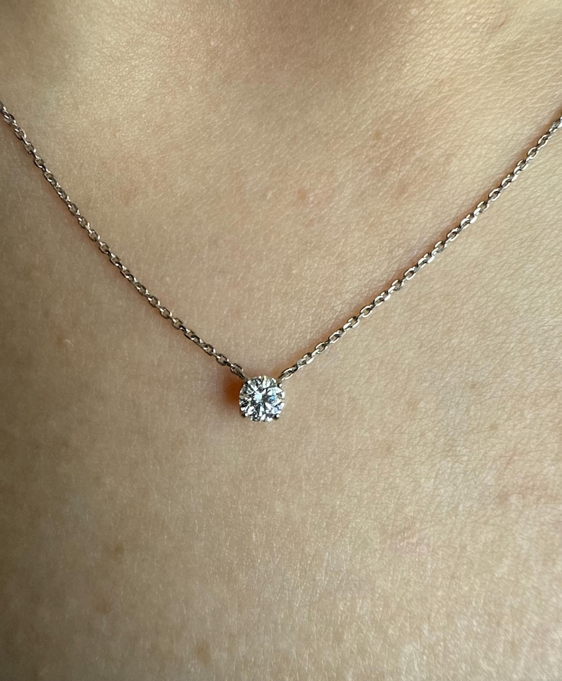 Collier solitaire diamant platine, pendentif diamant naturel délicat, bijoux de mariée, diamant flottant image 8