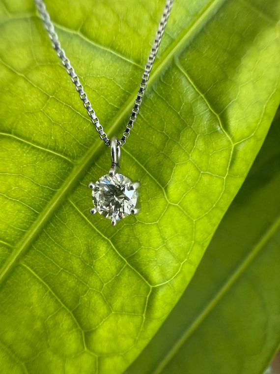 Platinum Natural Diamond Solitaire Necklace: Dainty Diamond Pendant, Bridal Jewelry