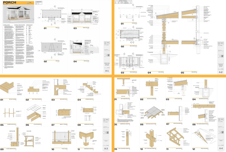 24x10 Covered Front Porch Plan, Gable Roof, Raised Deck With Stairs ...
